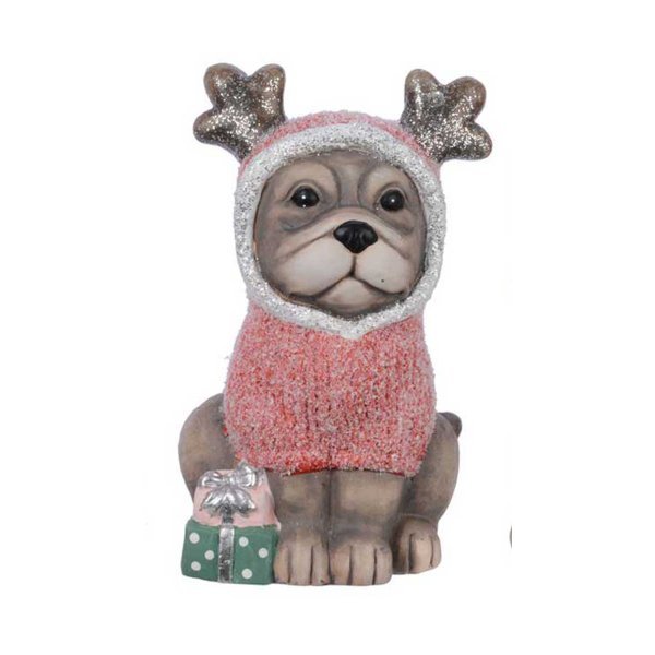 Χριστουγεννιάτικο Διακοσμητικό Κεραμικό Σκυλάκι Καφέ, με Δώρο